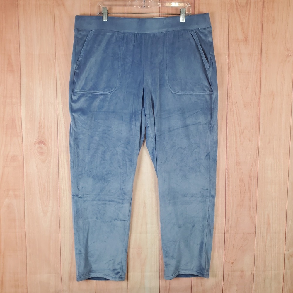 Croft & Barrow Velour Womens Pants Sz 2XL Short Blue Polyester Elastic Waist
